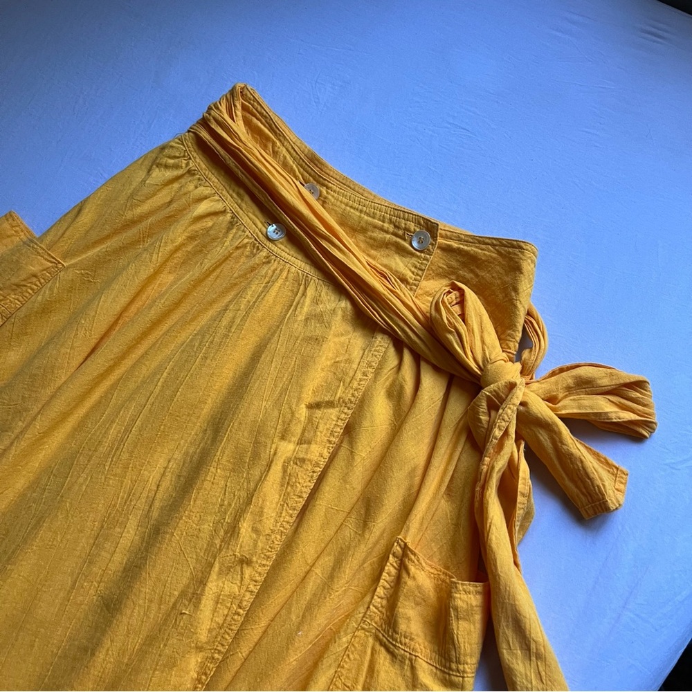 DANNY NOBLE vintage marigold mustard yellow‎ gauze wrap tie belt midi full skirt - Picture 2 of 8